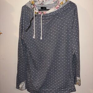 Floral Trim Striped Hoodie